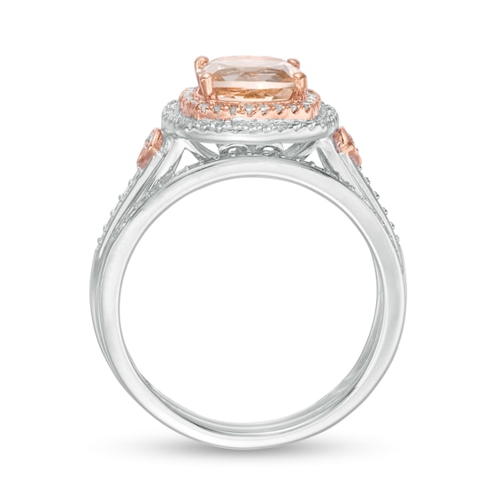 7.0mm Cushion-Cut Morganite and 1/5 CT. T.w. Diamond Bridal Set in 10K Two-Tone Gold