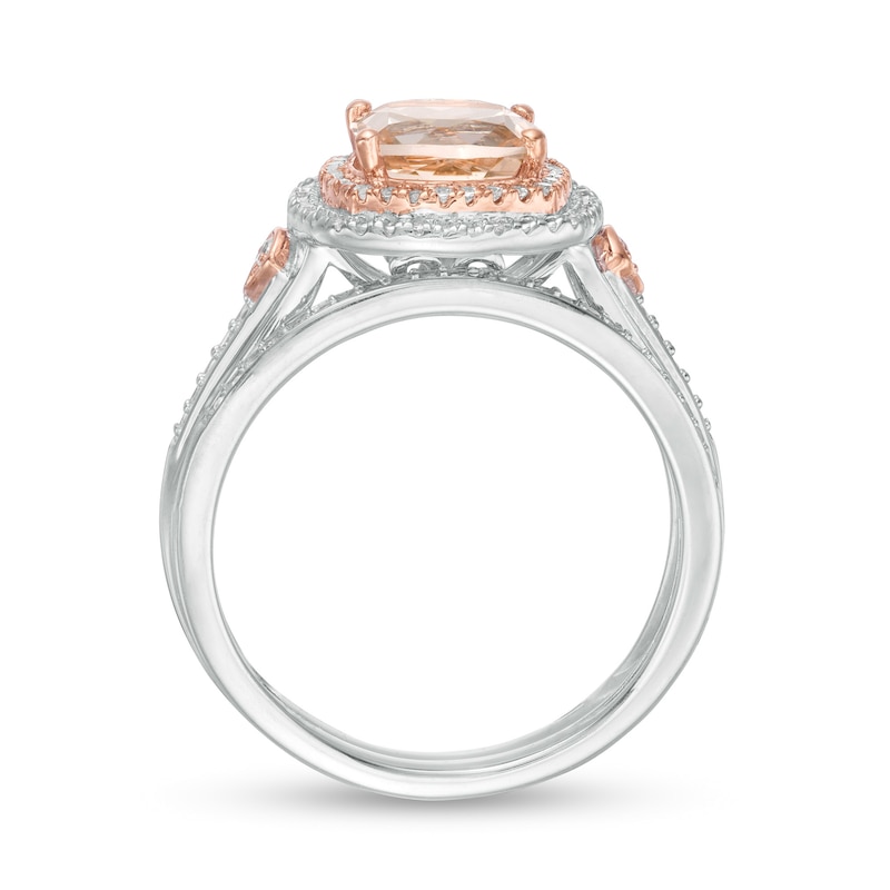 7.0mm Cushion-Cut Morganite and 1/5 CT. T.W. Diamond Bridal Set in 10K Two-Tone Gold