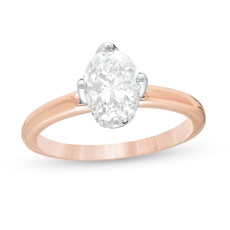 Main Image 1 of Celebration Ideal 1 CT. T.W. Oval Certified Diamond Engagement Ring in 14K Rose Gold (I/I1)