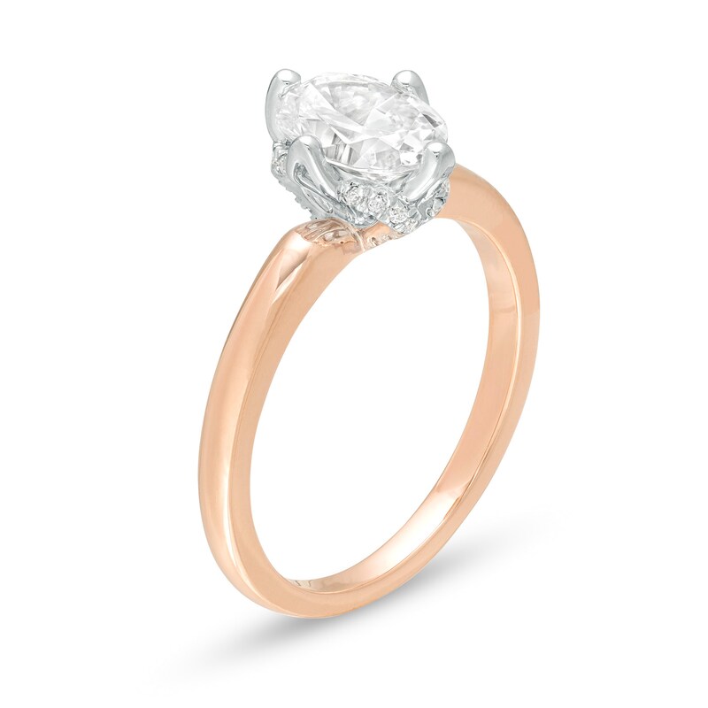 Main Image 3 of Celebration Ideal 1 CT. T.W. Oval Certified Diamond Engagement Ring in 14K Rose Gold (I/I1)
