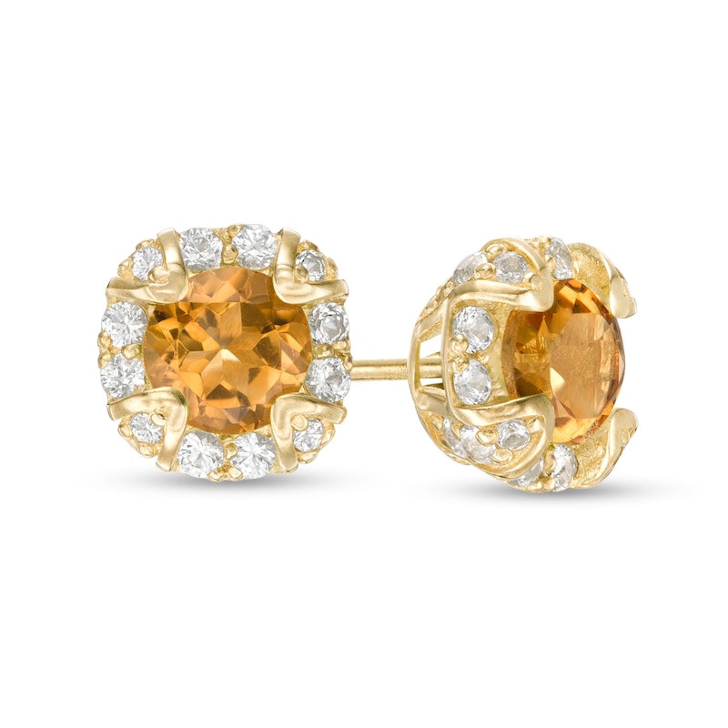 4.0mm Madeira Citrine and Lab-Created White Sapphire Frame Stud Earrings in 10K Gold