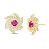 4.0mm Lab-Created Ruby and White Sapphire Pinwheel Frame Stud Earrings in 10K Gold