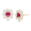 4.0mm Princess-Cut Lab-Created Ruby and White Sapphire Ornate Frame Stud Earrings in 10K Gold