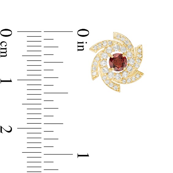 4.0mm Garnet and White Sapphire Pinwheel Frame Stud Earrings in 10K Gold 4.0mm Garnet and White Sapphire Pinwheel Frame Stud Earrings in 10K Gold