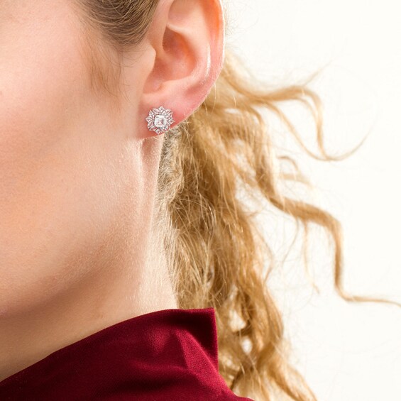 4.0mm Princess-Cut Lab-Created White Sapphire Ornate Frame Stud Earrings in 10K White Gold 4.0mm Princess-Cut Lab-Created White Sapphire Ornate Frame Stud Earrings in 10K White Gold