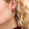 Thumbnail Image 1 of 5.5mm Lab-Created Ruby and White Sapphire Double Cushion Frame Stud Earrings in 10K Rose Gold