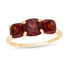 Thumbnail Image 0 of Cushion-Cut Garnet Tiered Three Stone Ring in 10K Gold