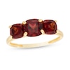 Thumbnail Image 1 of Cushion-Cut Garnet Tiered Three Stone Ring in 10K Gold