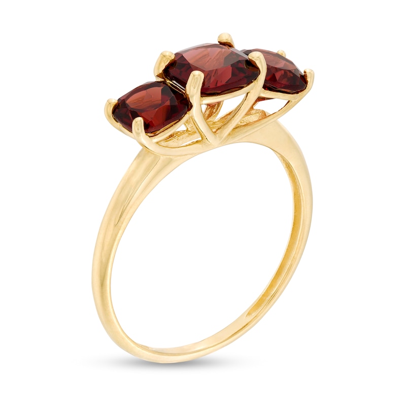 Cushion-Cut Garnet Tiered Three Stone Ring in 10K Gold