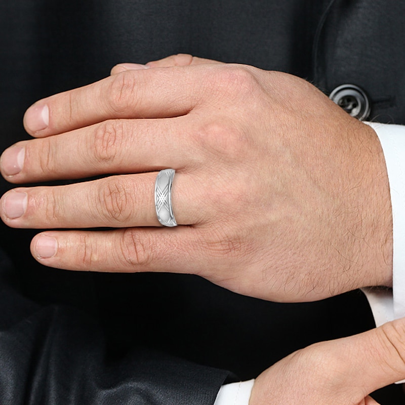 Main Image 2 of 6.0mm Comfort-Fit Diamond-Cut Criss-Cross Wedding Band in 14K White Gold - Size 10