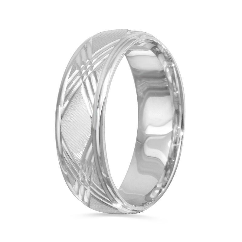 Main Image 3 of 6.0mm Comfort-Fit Diamond-Cut Criss-Cross Wedding Band in 14K White Gold - Size 10