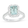 Emerald-Cut Aquamarine and 3/8 CT. T.W. Diamond Frame Engagement Ring in 14K White Gold