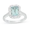 Thumbnail Image 1 of Emerald-Cut Aquamarine and 3/8 CT. T.W. Diamond Frame Engagement Ring in 14K White Gold