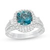 Thumbnail Image 1 of 8.0mm Cushion-Cut London Blue Topaz and 5/8 CT. T.W. Diamond Frame Bridal Set in 14K White Gold