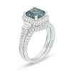 Thumbnail Image 3 of 8.0mm Cushion-Cut London Blue Topaz and 5/8 CT. T.W. Diamond Frame Bridal Set in 14K White Gold