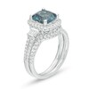 Thumbnail Image 2 of 8.0mm Cushion-Cut London Blue Topaz and 5/8 CT. T.W. Diamond Frame Bridal Set in 14K White Gold