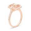 Thumbnail Image 3 of Emerald-Cut Morganite and 1/2 CT. T.W. Diamond Frame Engagement Ring in 14K Rose Gold