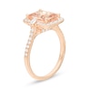 Thumbnail Image 2 of Emerald-Cut Morganite and 1/2 CT. T.W. Diamond Frame Engagement Ring in 14K Rose Gold