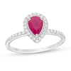 Thumbnail Image 0 of Pear-Shaped Ruby and 1/6 CT. T.W. Diamond Frame Engagement Ring in 14K White Gold