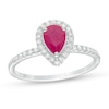 Thumbnail Image 1 of Pear-Shaped Ruby and 1/6 CT. T.W. Diamond Frame Engagement Ring in 14K White Gold