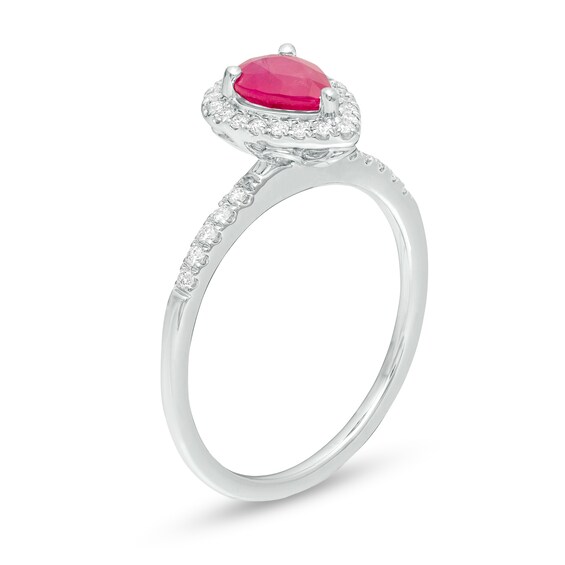 Pear-Shaped Ruby and 1/6 CT. T.W. Diamond Frame Engagement Ring in 14K White Gold Pear-Shaped Ruby and 1/6 CT. T.W. Diamond Frame Engagement Ring in 14K White Gold