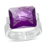 Thumbnail Image 0 of Sideways Emerald-Cut Amethyst Ring in Sterling Silver - Size 7