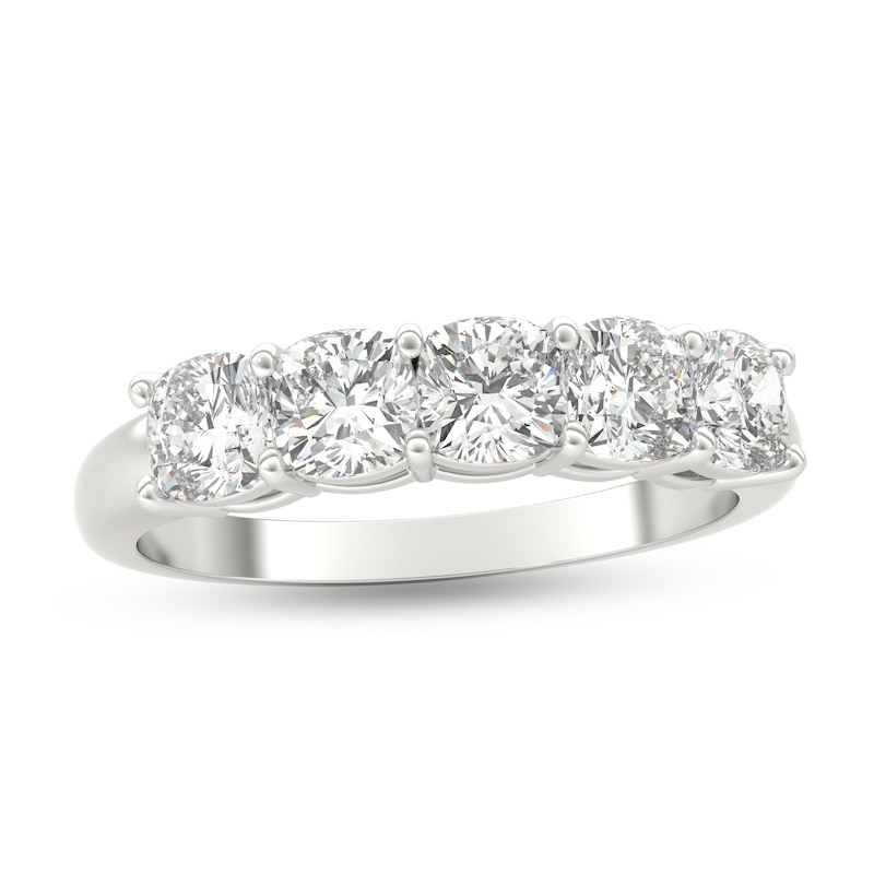 Main Image 1 of 1-1/2 CT. T.W. Cushion-Cut Diamond Five Stone Anniversary Band in Platinum (G/VS2)