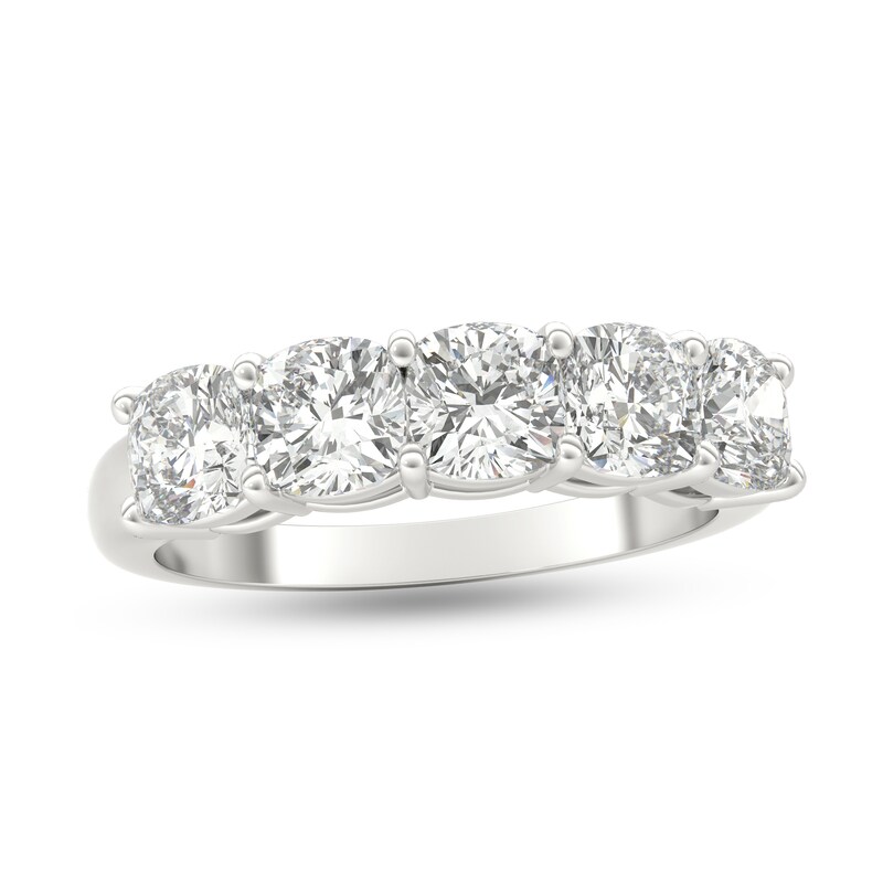 Main Image 1 of 2-1/2 CT. T.W. Cushion-Cut Diamond Five Stone Anniversary Band in Platinum (G/VS2)