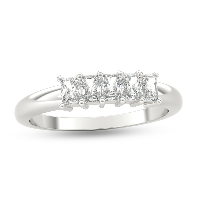 Main Image 1 of 1/2 CT. T.W. Radiant-Cut Diamond Five Stone Anniversary Band in Platinum (G/VS2)
