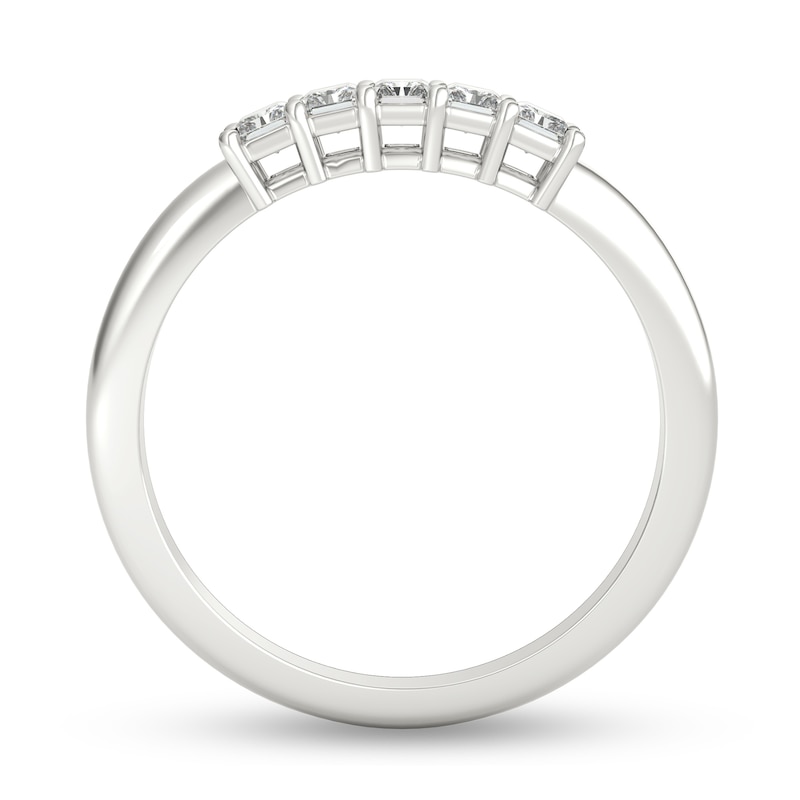 Main Image 3 of 1/2 CT. T.W. Radiant-Cut Diamond Five Stone Anniversary Band in Platinum (G/VS2)