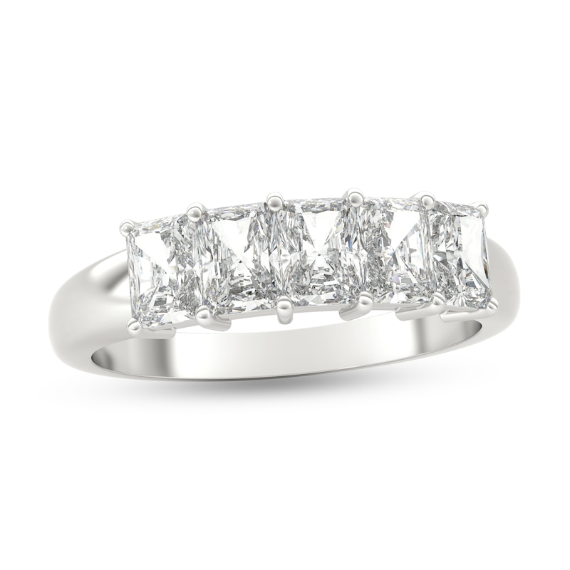Main Image 1 of 1-1/2 CT. T.W. Radiant-Cut Diamond Five Stone Anniversary Band in Platinum (G/VS2)