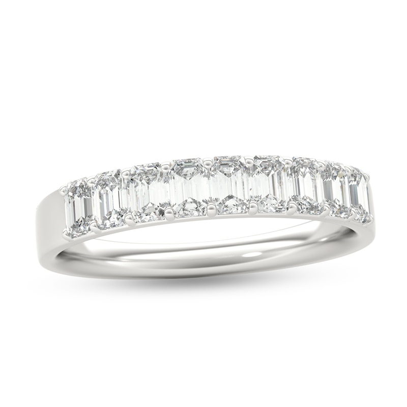 Main Image 1 of 1-1/10 CT. T.W. Emerald-Cut Diamond Nine Stone Anniversary Band in Platinum (I/VS2)