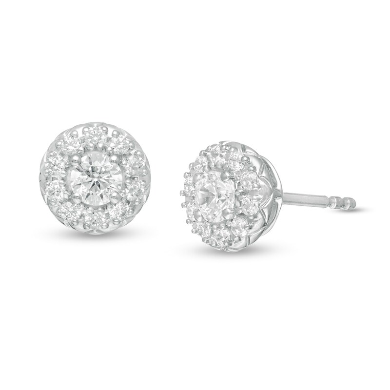 1/2 CT. T.W. Diamond Frame Stud Earrings in 10K White Gold | Zales