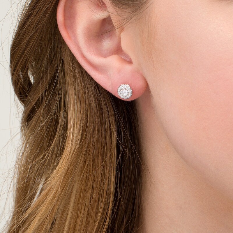 Main Image 2 of 1/2 CT. T.W. Diamond Frame Stud Earrings in 10K White Gold