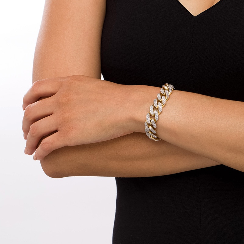 Main Image 2 of 1-3/8 CT. T.W. Diamond Curb Chain Bracelet in Hollow 10K Gold - 8.5"