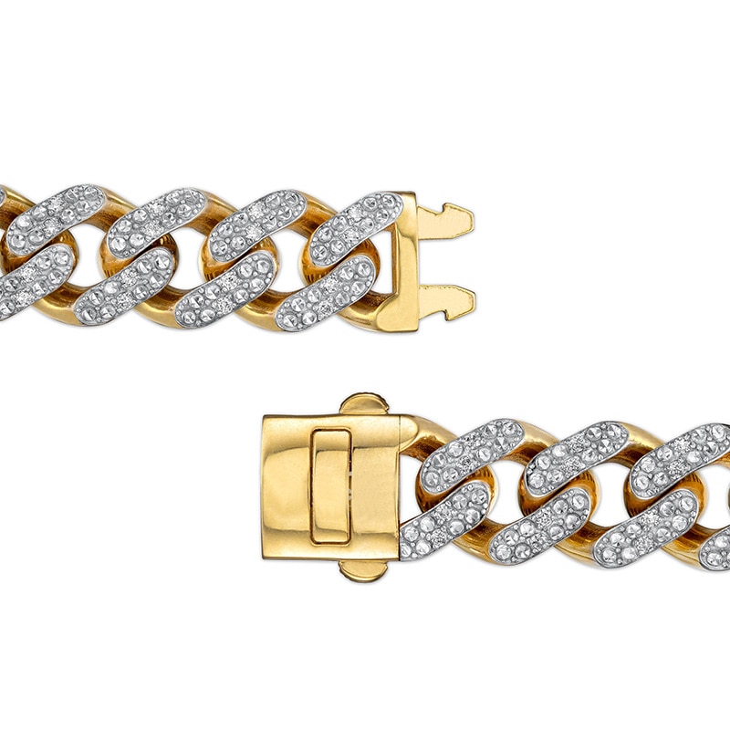 Main Image 3 of 1-3/8 CT. T.W. Diamond Curb Chain Bracelet in Hollow 10K Gold - 8.5"