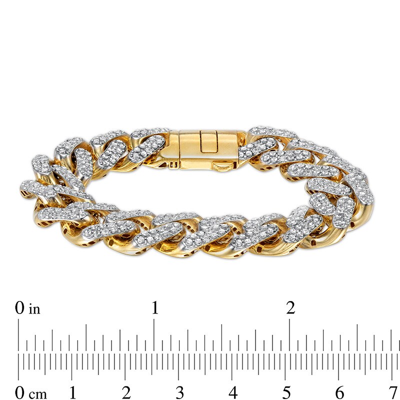Main Image 4 of 1-3/8 CT. T.W. Diamond Curb Chain Bracelet in Hollow 10K Gold - 8.5"