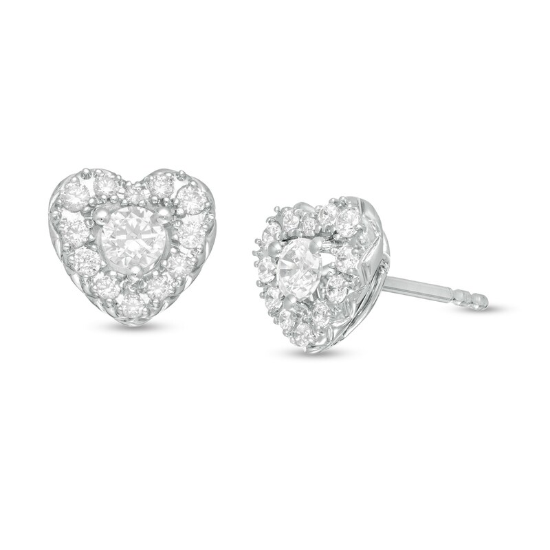Main Image 1 of 1/2 CT. T.W. Diamond Heart Frame Stud Earrings in 10K White Gold