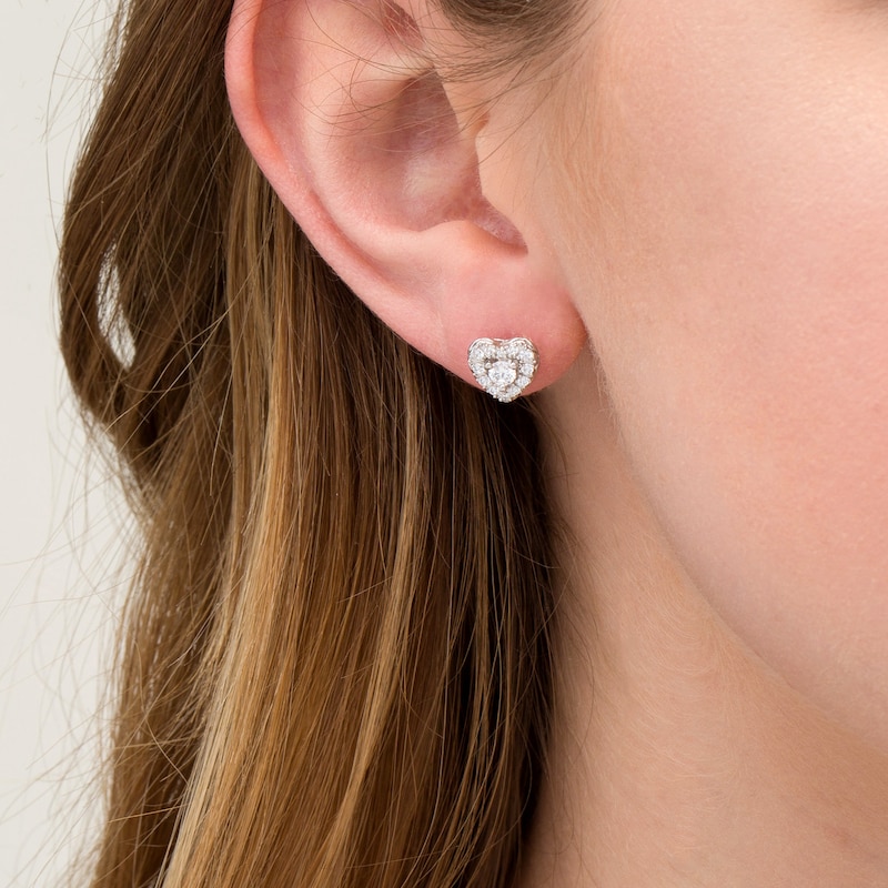 Main Image 2 of 1/2 CT. T.W. Diamond Heart Frame Stud Earrings in 10K White Gold
