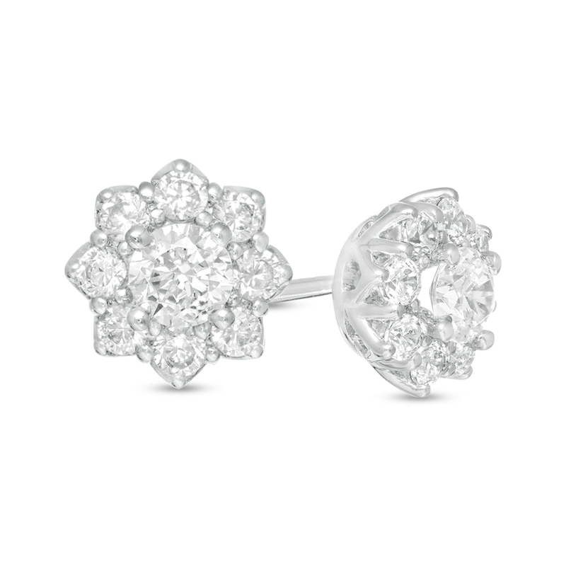 Main Image 1 of 1/2 CT. T.W. Diamond Flower Frame Stud Earrings in 10K White Gold