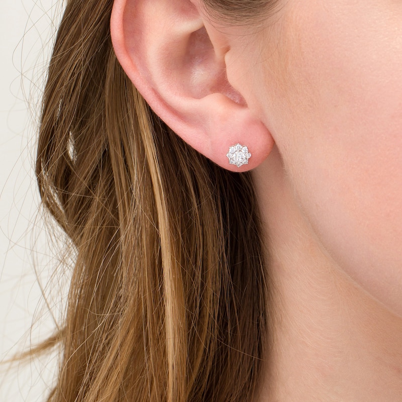 Main Image 2 of 1/2 CT. T.W. Diamond Flower Frame Stud Earrings in 10K White Gold
