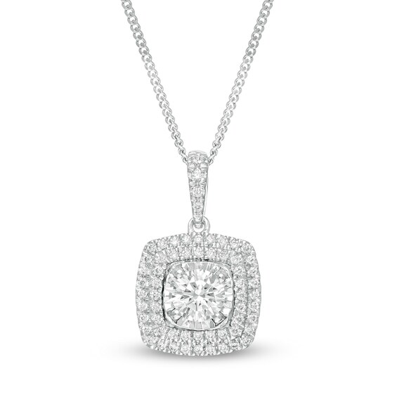 1/2 CT. T.w. Diamond Double Cushion Frame Pendant in 10K White Gold