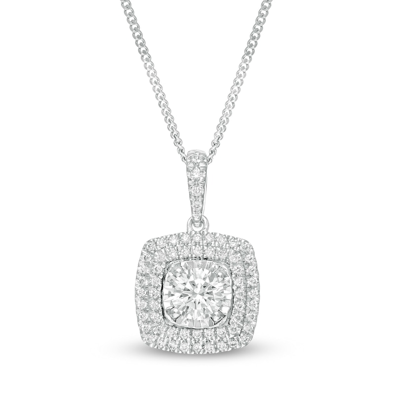 Main Image 1 of 1/2 CT. T.W. Diamond Double Cushion Frame Pendant in 10K White Gold