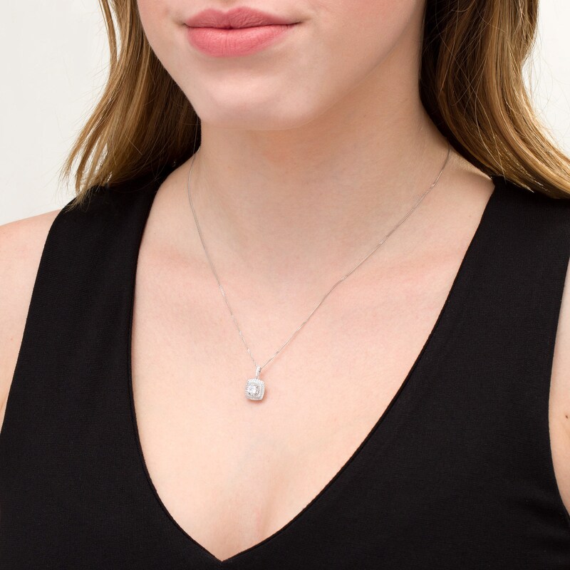Main Image 2 of 1/2 CT. T.W. Diamond Double Cushion Frame Pendant in 10K White Gold