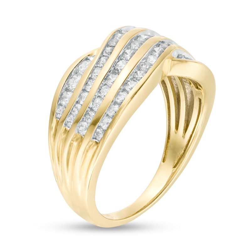 Main Image 3 of 1 CT. T.W. Diamond Multi-Row Crossover Ring in 10K Gold