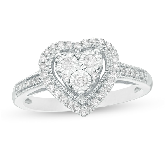 1/4 CT. T.w. Composite Diamond Heart Frame Vintage-Style Ring in Sterling Silver