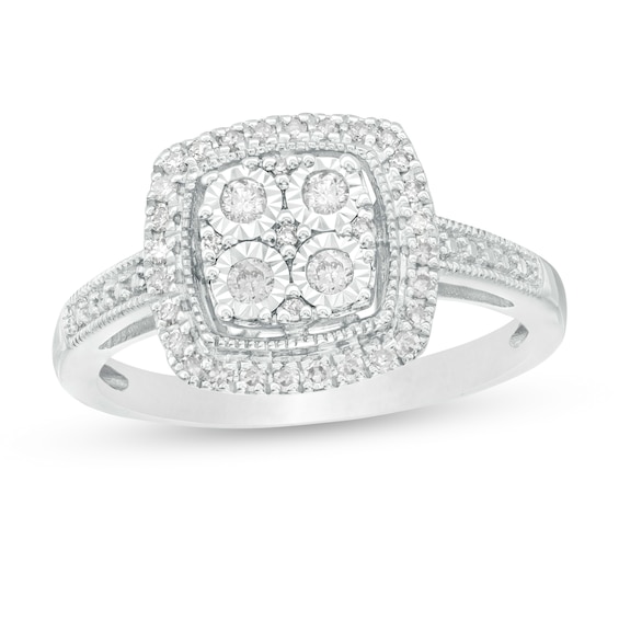 1/4 CT. T.w. Composite Diamond Cushion Frame Vintage-Style Ring in Sterling Silver