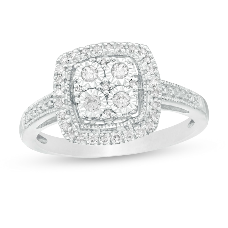 Main Image 1 of 1/4 CT. T.W. Composite Diamond Cushion Frame Vintage-Style Ring in Sterling Silver