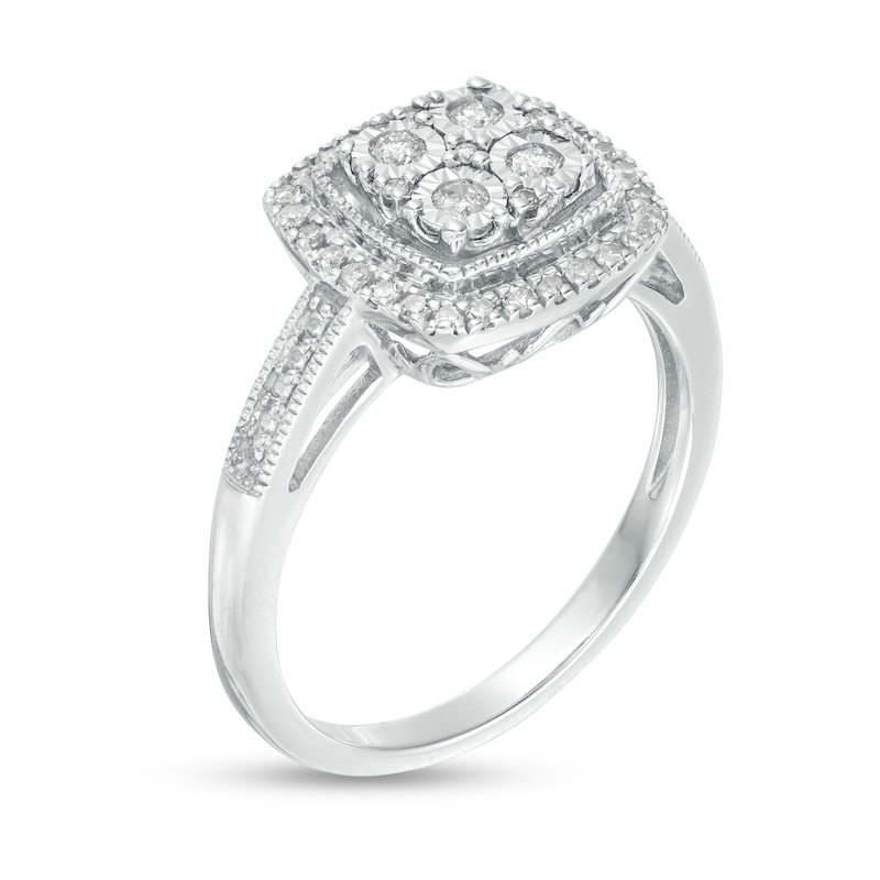 Main Image 3 of 1/4 CT. T.W. Composite Diamond Cushion Frame Vintage-Style Ring in Sterling Silver
