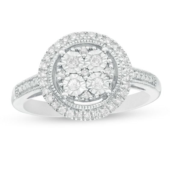 1/4 CT. T.W. Composite Diamond Frame Vintage-Style Ring in Sterling Silver - Size 7 1/4 CT. T.W. Composite Diamond Frame Vintage-Style Ring in Sterling Silver - Size 7